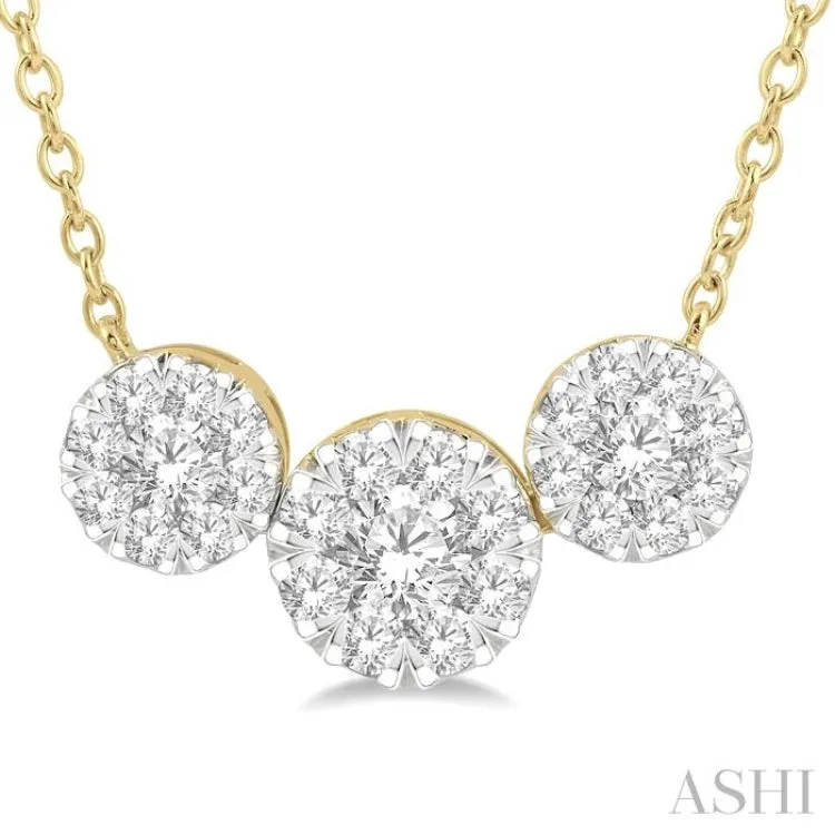 1 1/2 Ctw Triple Circle Lovebright Round Cut Diamond Necklace in 14K Yellow and White Gold