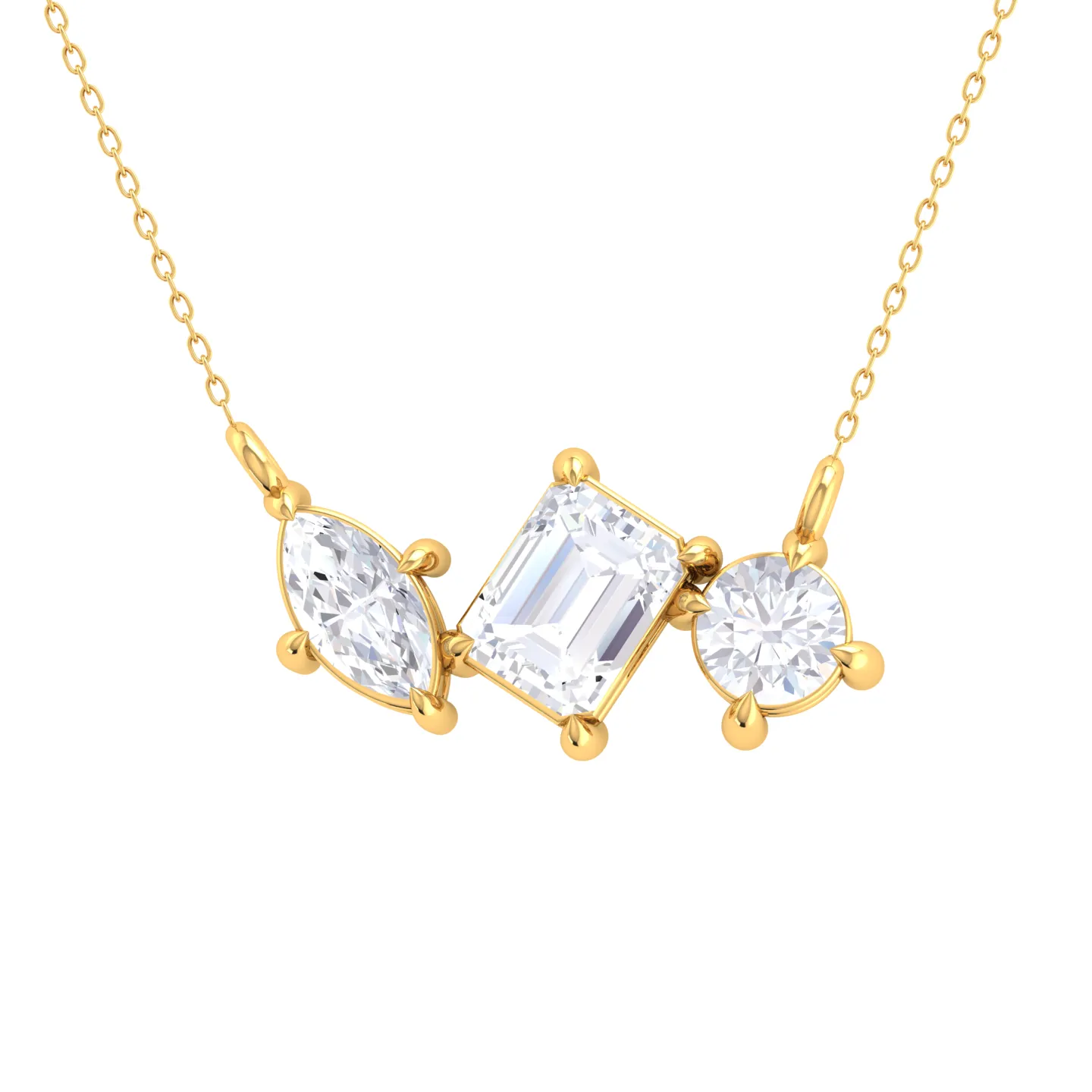1 ctw Mix-Shape Lab Grown Diamond Three Stone Necklace