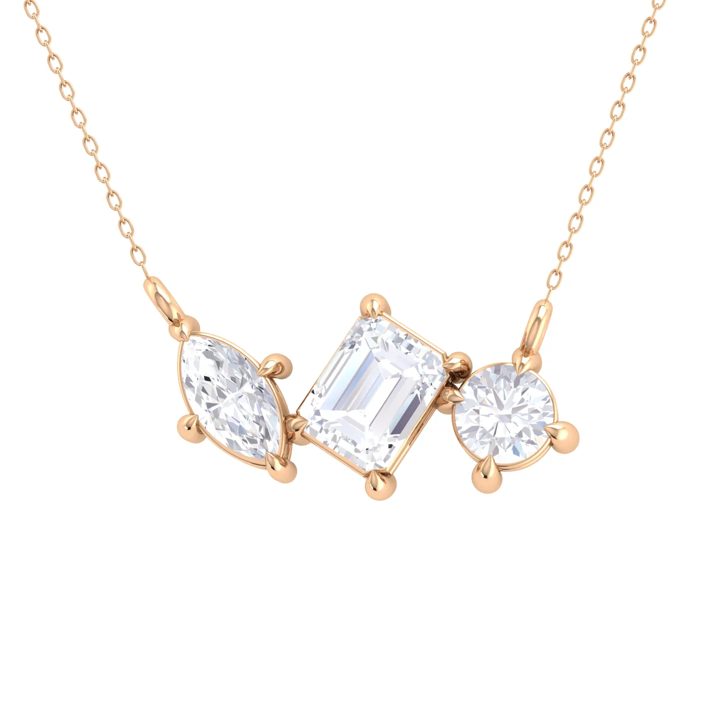 1 ctw Mix-Shape Lab Grown Diamond Three Stone Necklace