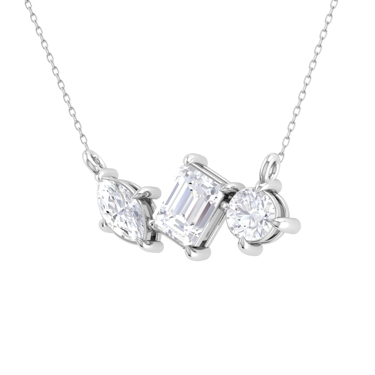 1 ctw Mix-Shape Lab Grown Diamond Three Stone Necklace