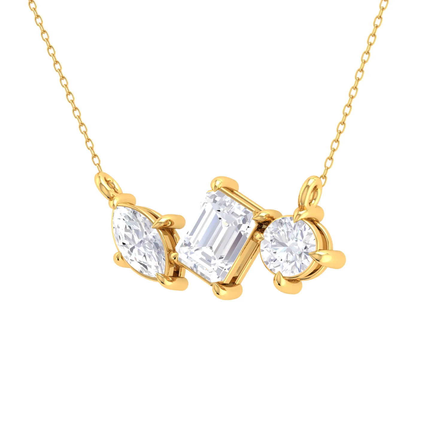 1 ctw Mix-Shape Lab Grown Diamond Three Stone Necklace