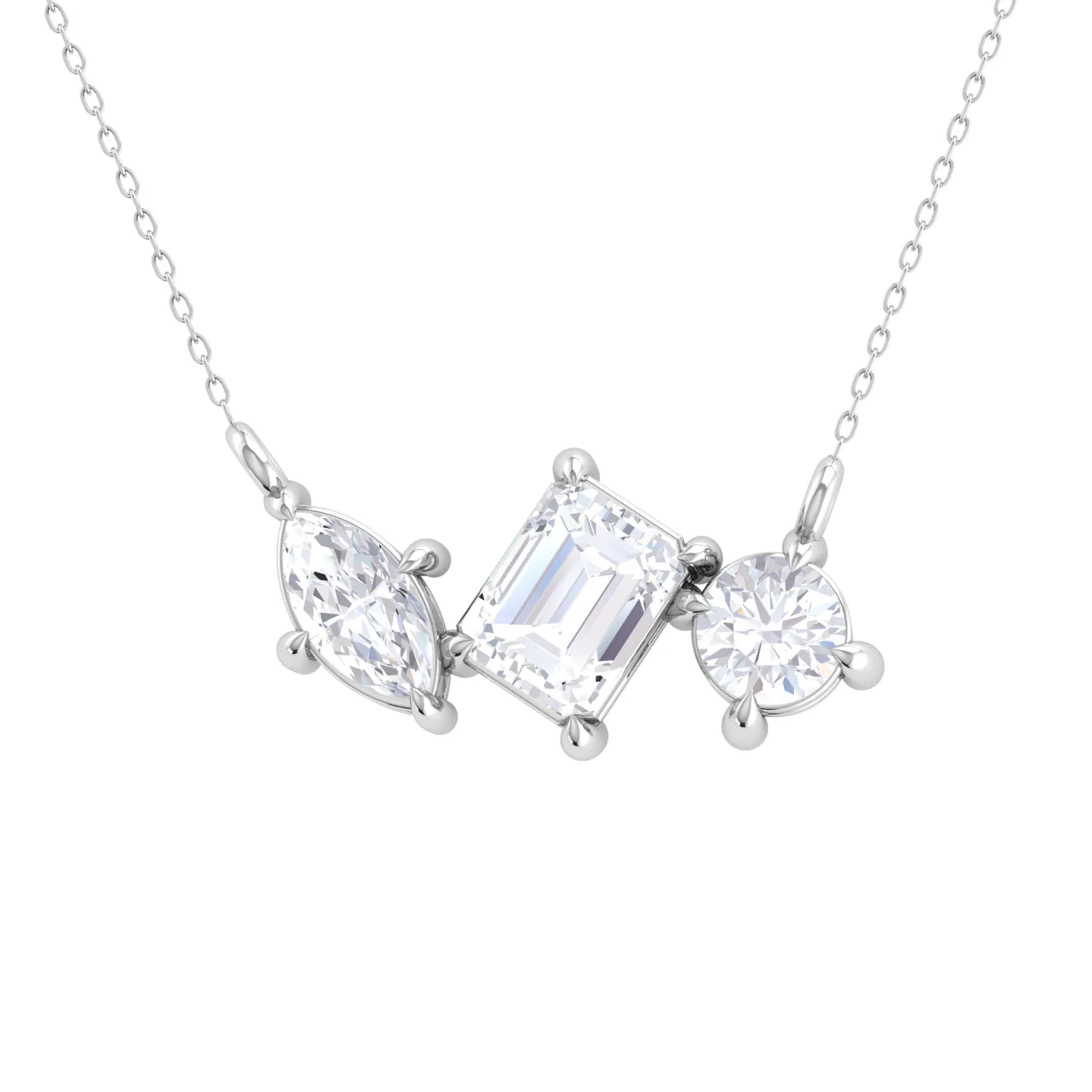 1 ctw Mix-Shape Lab Grown Diamond Three Stone Necklace