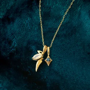 10K Moonstone x London Blue Topaz Necklace "Flutter" (Yellow Gold)