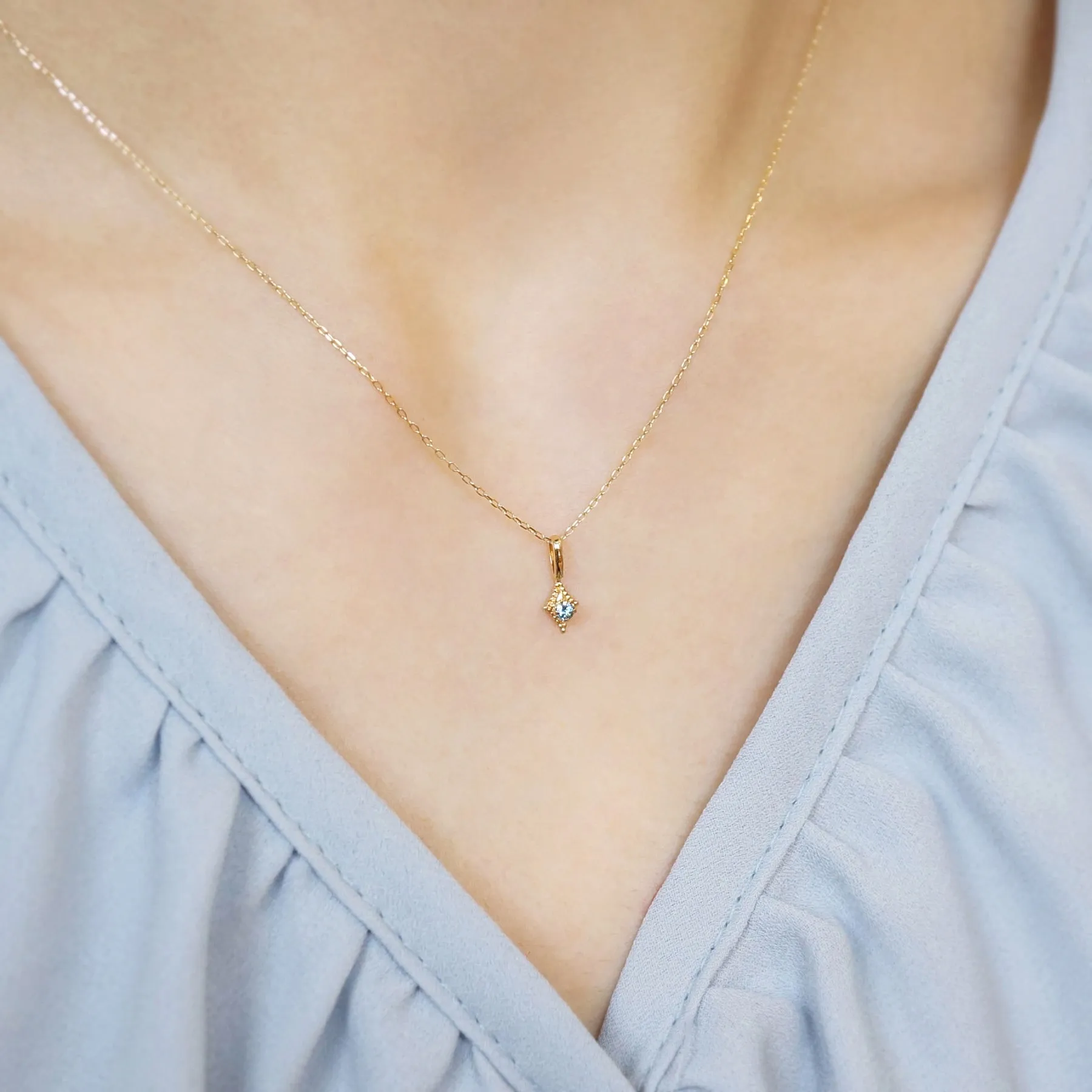 10K Moonstone x London Blue Topaz Necklace "Flutter" (Yellow Gold)