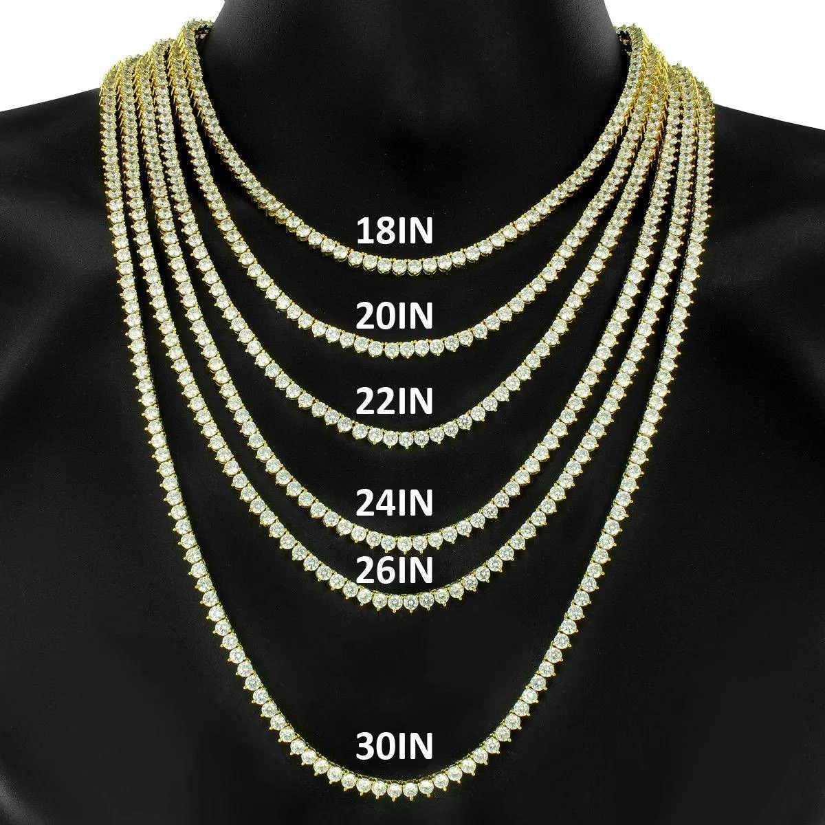 10K Solid Gold 3mm Moissanite Tennis Chain