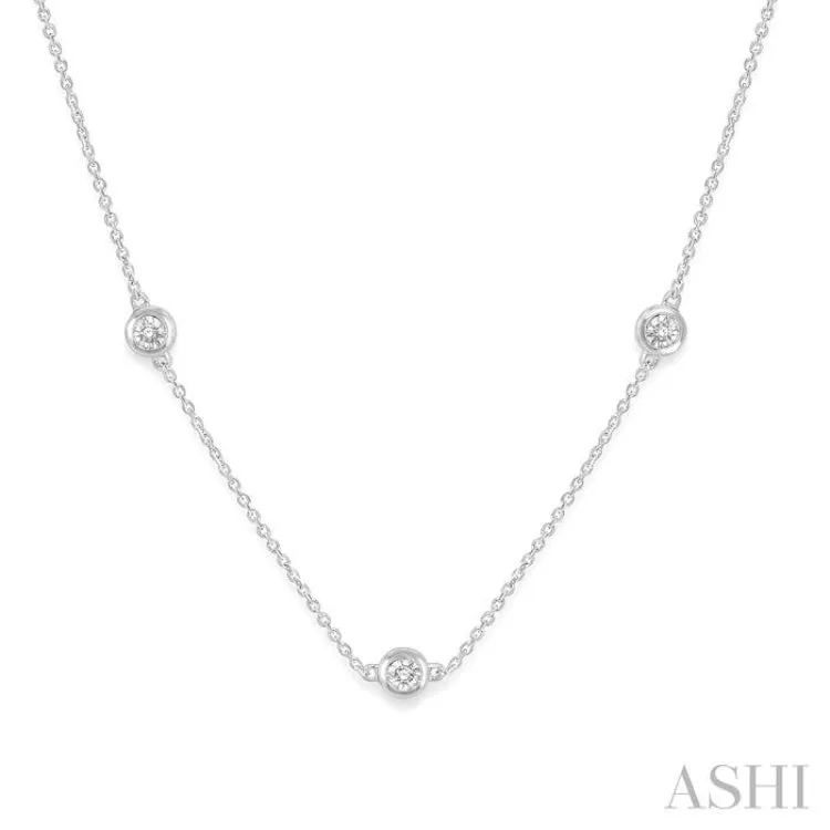 1/10 ctw Round Cut Diamond Station Necklace in 10K White Gold