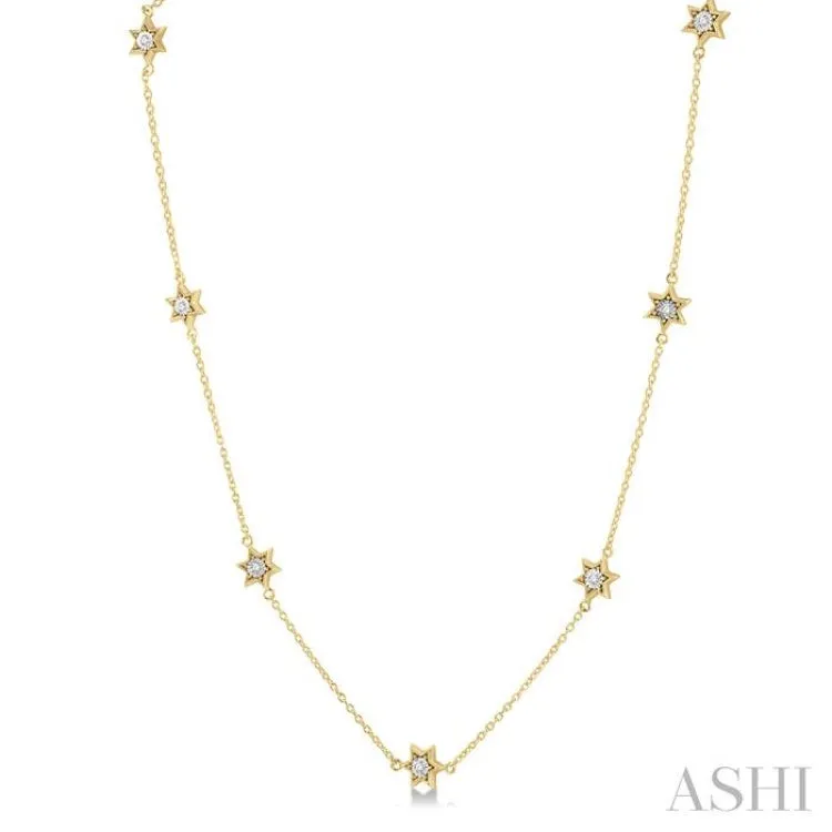 1/10 Ctw Star of David Round Cut Diamond Station Necklace in 10K Yellow Gold