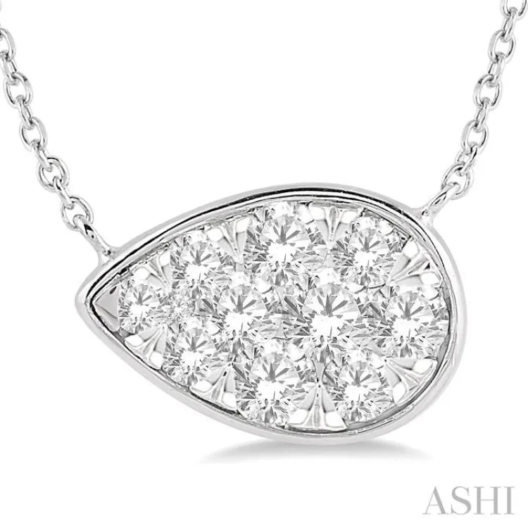 1/2 Ctw Pear Shape Pendant Lovebright Diamond Necklace in 14K White Gold