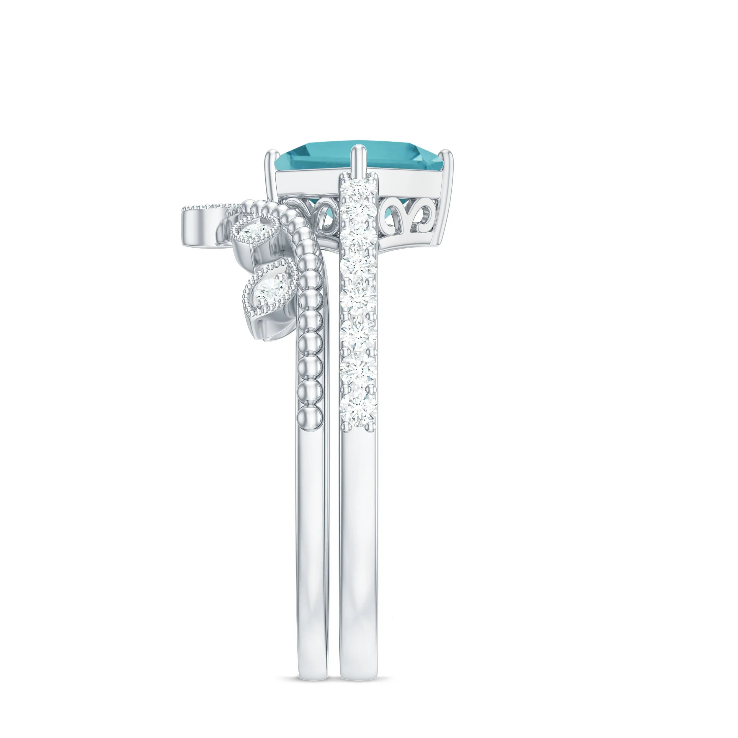 1.25 CT Princess Cut Sky Blue Topaz Vintage Ring Set with Diamond