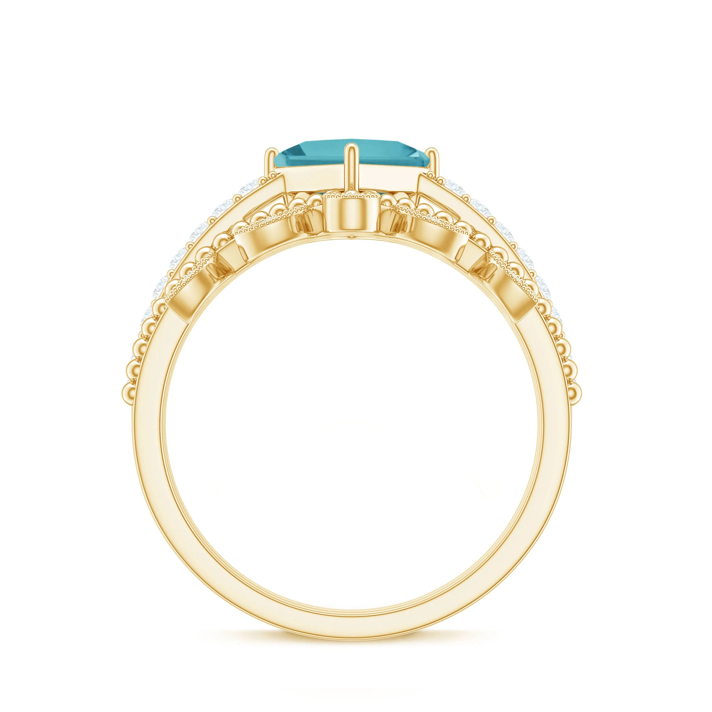 1.25 CT Princess Cut Sky Blue Topaz Vintage Ring Set with Diamond