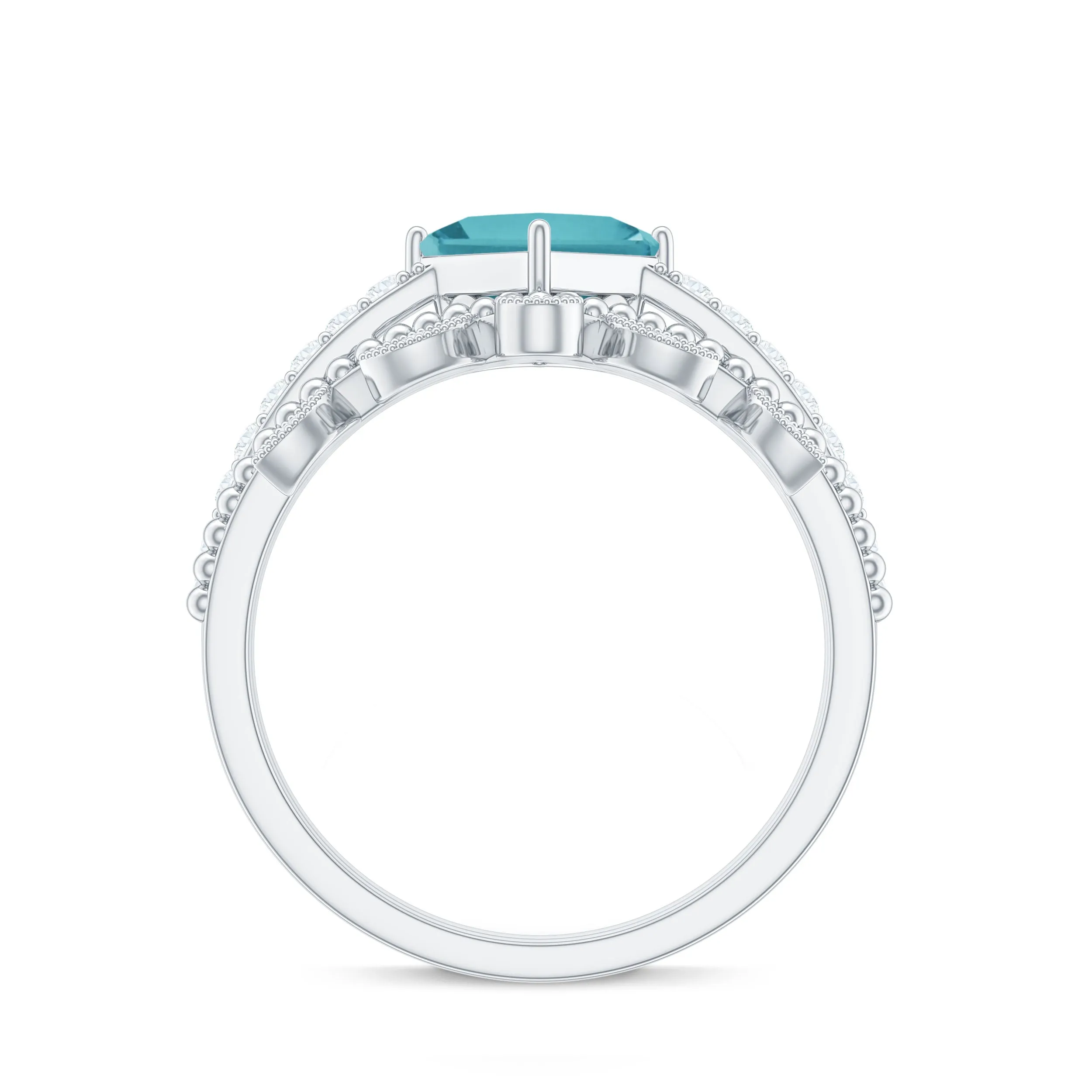 1.25 CT Princess Cut Sky Blue Topaz Vintage Ring Set with Diamond