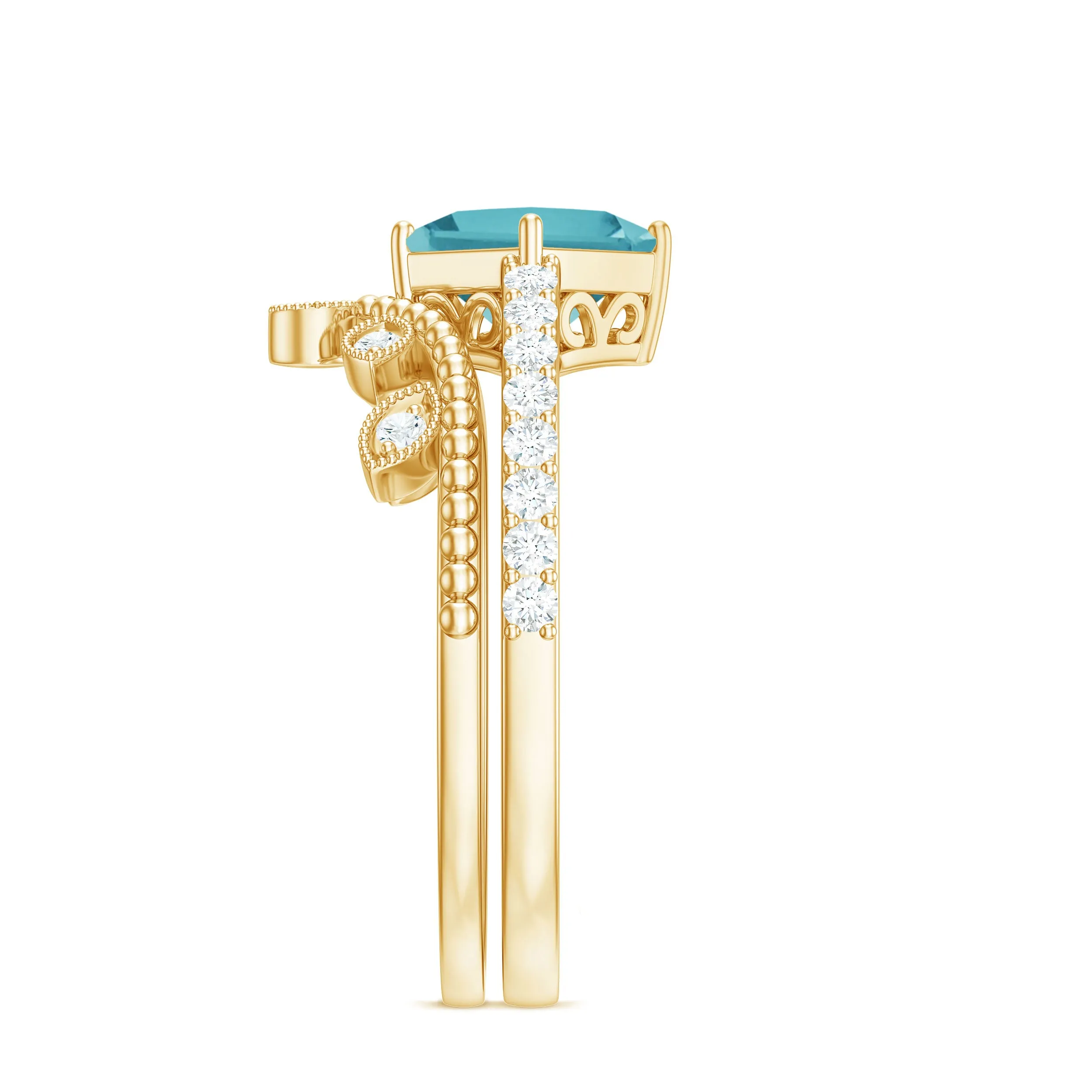 1.25 CT Princess Cut Sky Blue Topaz Vintage Ring Set with Diamond