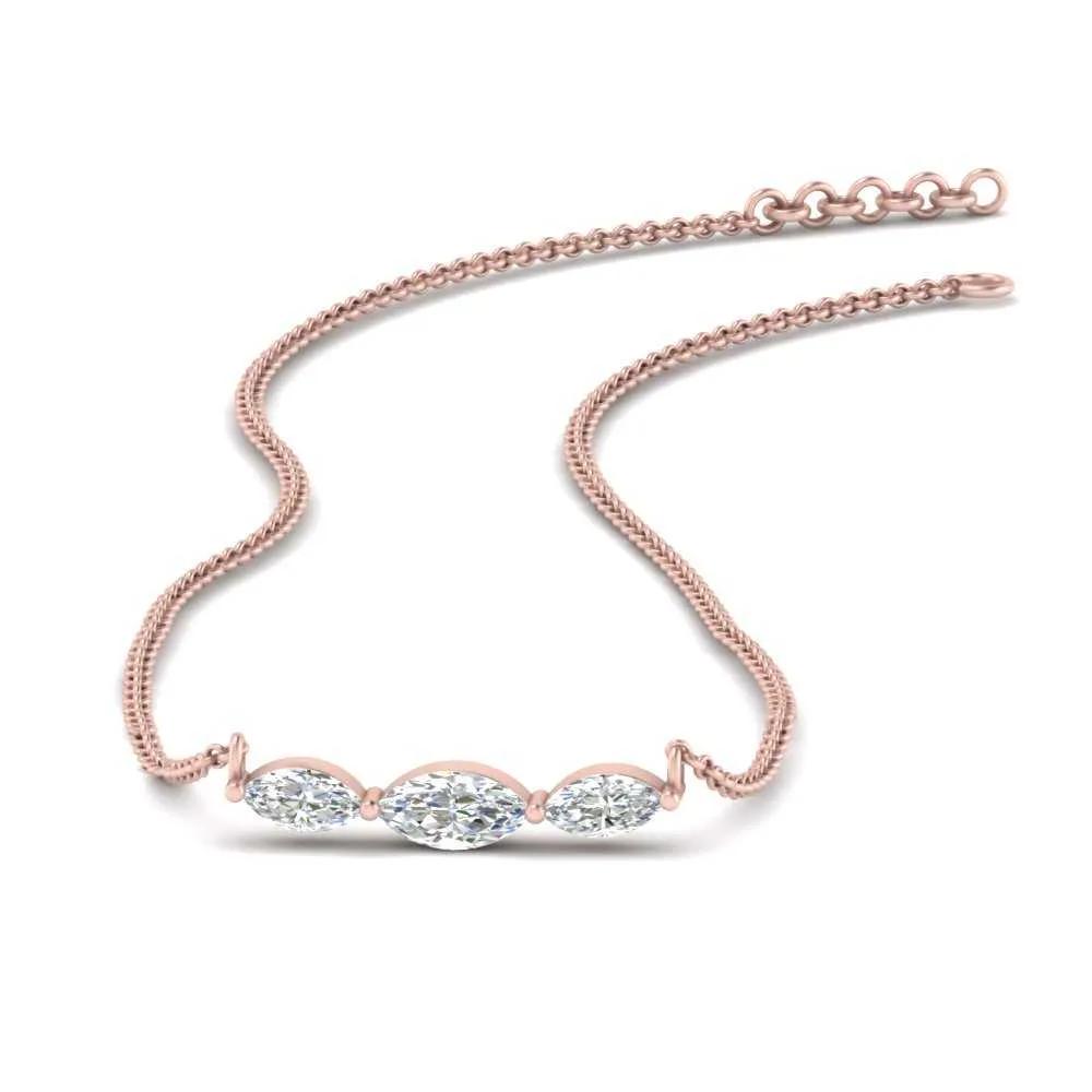 1/3 Ctw Horizontal Marquise Cut Lab Diamond Stacking Pendant Necklace For Women 14K Gold