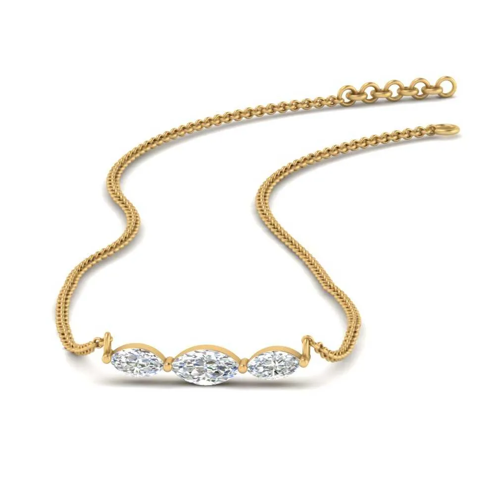 1/3 Ctw Horizontal Marquise Cut Lab Diamond Stacking Pendant Necklace For Women 14K Gold