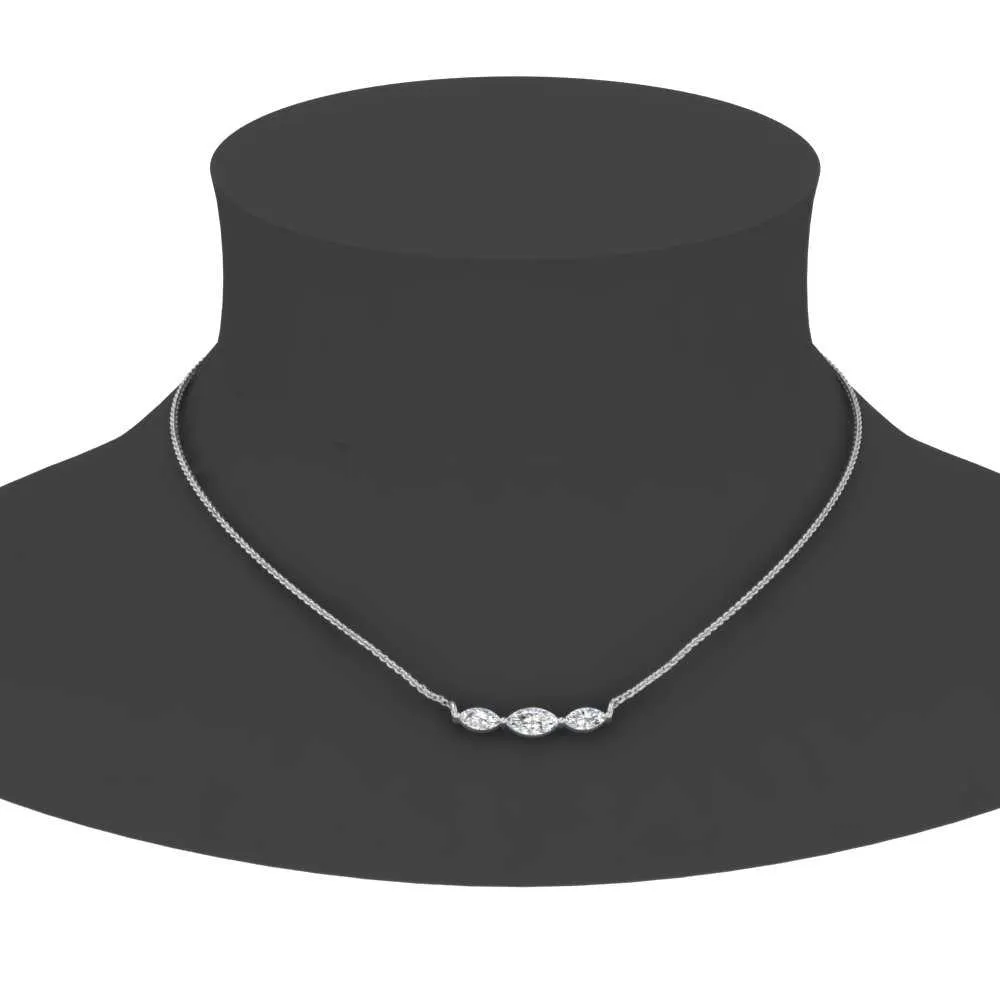 1/3 Ctw Horizontal Marquise Cut Lab Diamond Stacking Pendant Necklace For Women 14K Gold