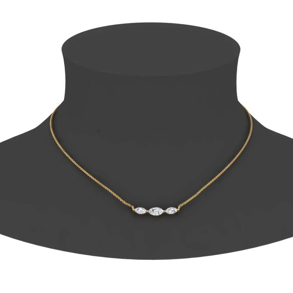 1/3 Ctw Horizontal Marquise Cut Lab Diamond Stacking Pendant Necklace For Women 14K Gold