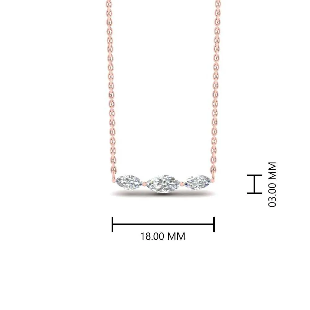 1/3 Ctw Horizontal Marquise Cut Lab Diamond Stacking Pendant Necklace For Women 14K Gold