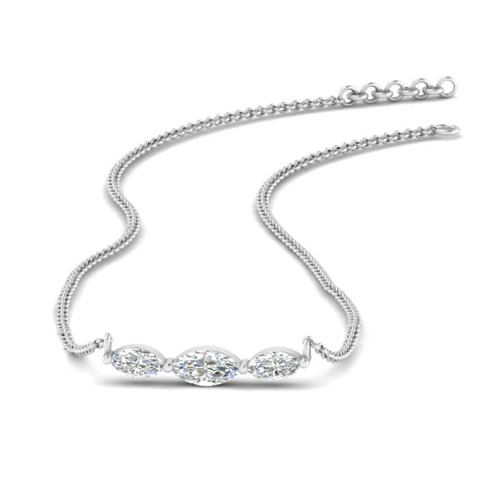 1/3 Ctw Horizontal Marquise Cut Lab Diamond Stacking Pendant Necklace For Women 14K Gold