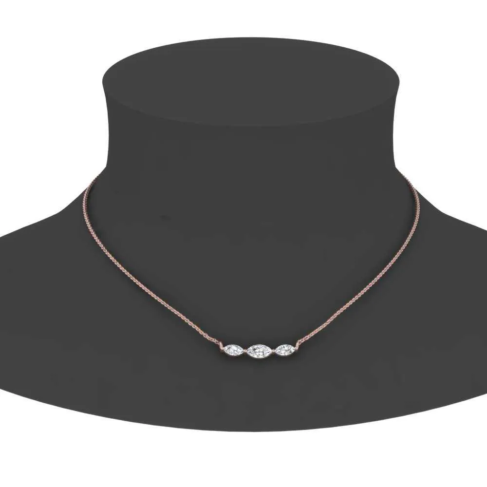 1/3 Ctw Horizontal Marquise Cut Lab Diamond Stacking Pendant Necklace For Women 14K Gold