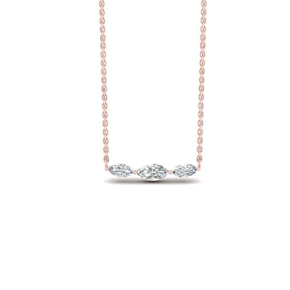 1/3 Ctw Horizontal Marquise Cut Lab Diamond Stacking Pendant Necklace For Women 14K Gold
