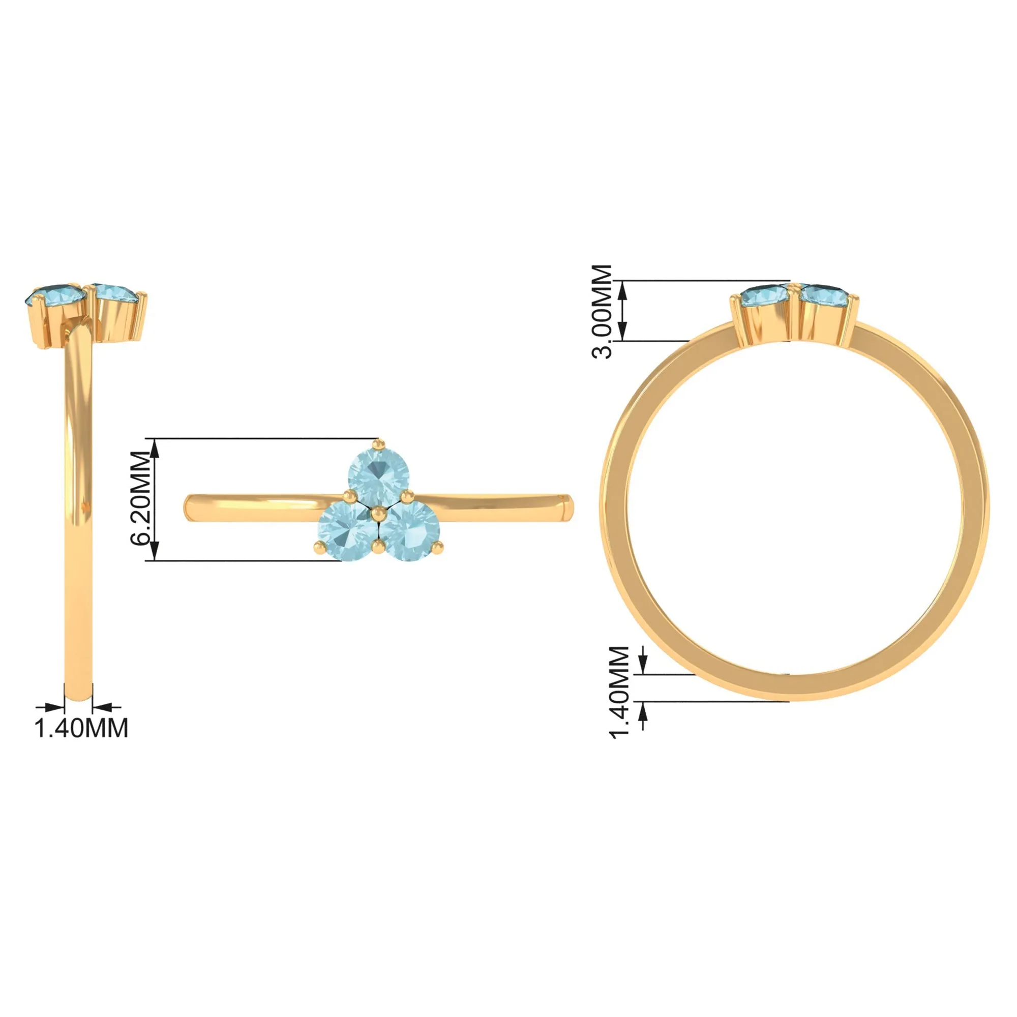 1/4 CT Round Sky Blue Topaz Three Stone Promise Ring