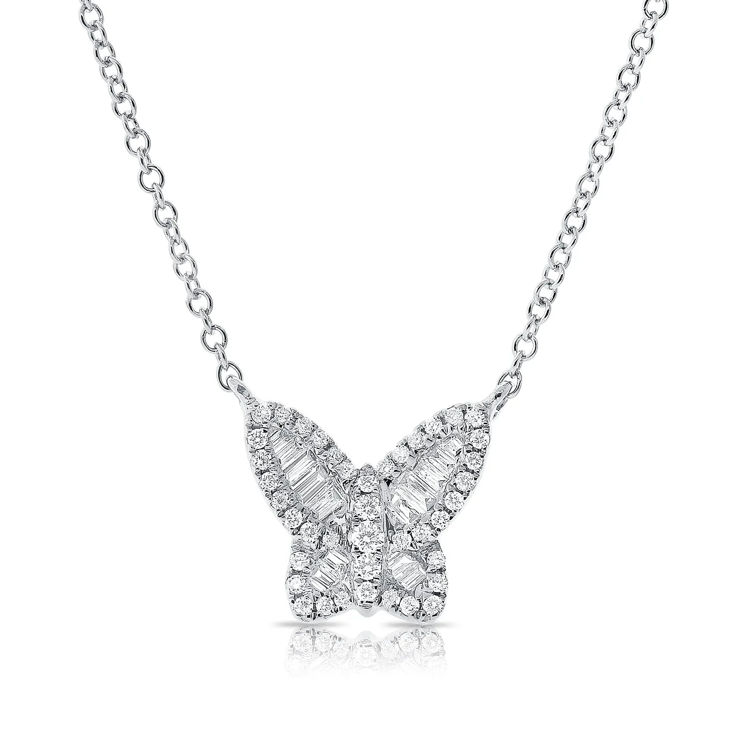 14k Gold & Baguette Diamond Butterfly Necklace - 0.20ct