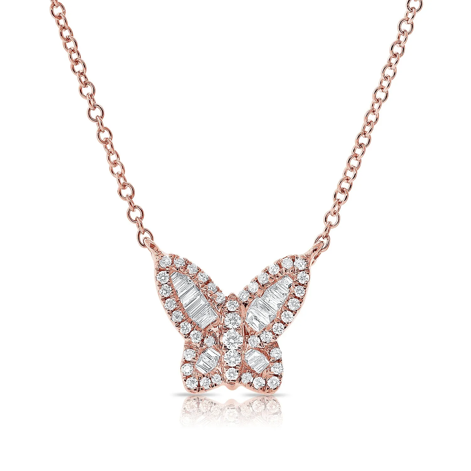 14k Gold & Baguette Diamond Butterfly Necklace - 0.20ct