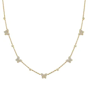 14K Gold & Diamond Butterfly Station Necklace 0.50ct