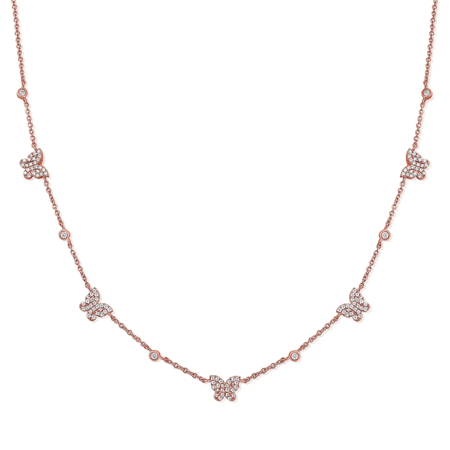 14K Gold & Diamond Butterfly Station Necklace 0.50ct