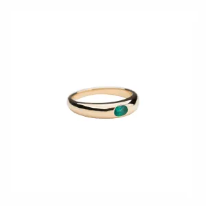 14k Gold Thin Emerald Dome Ring