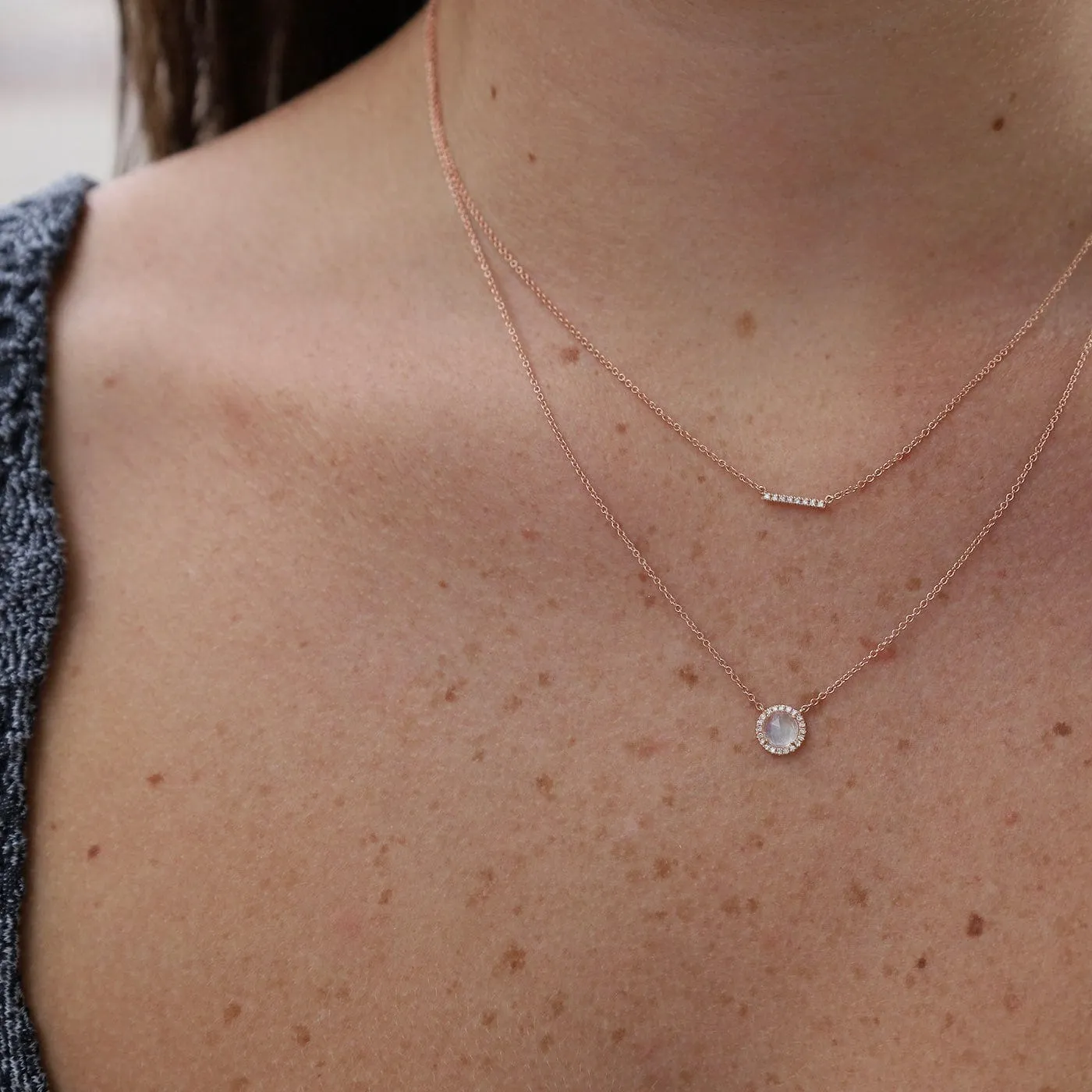 14k Rose Gold Necklace with Rose-cut Rainbow Moonstone