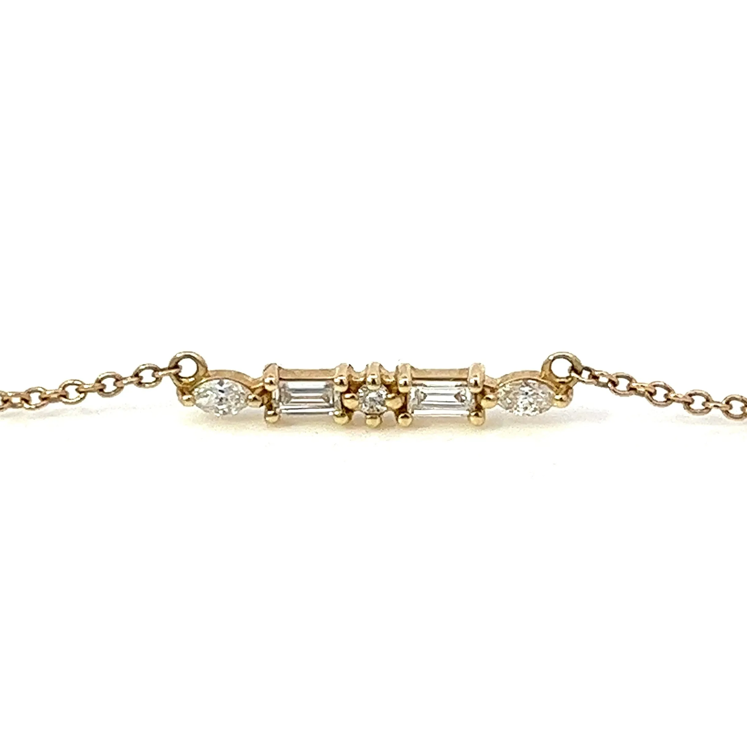 14K solid gold marquise & baguette diamond bar necklace