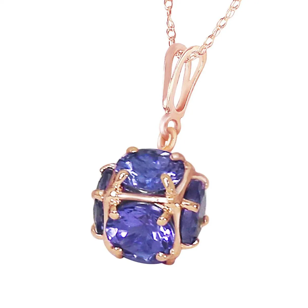 14K Solid Rose Gold Natural Tanzanites Necklace Gemstone Series