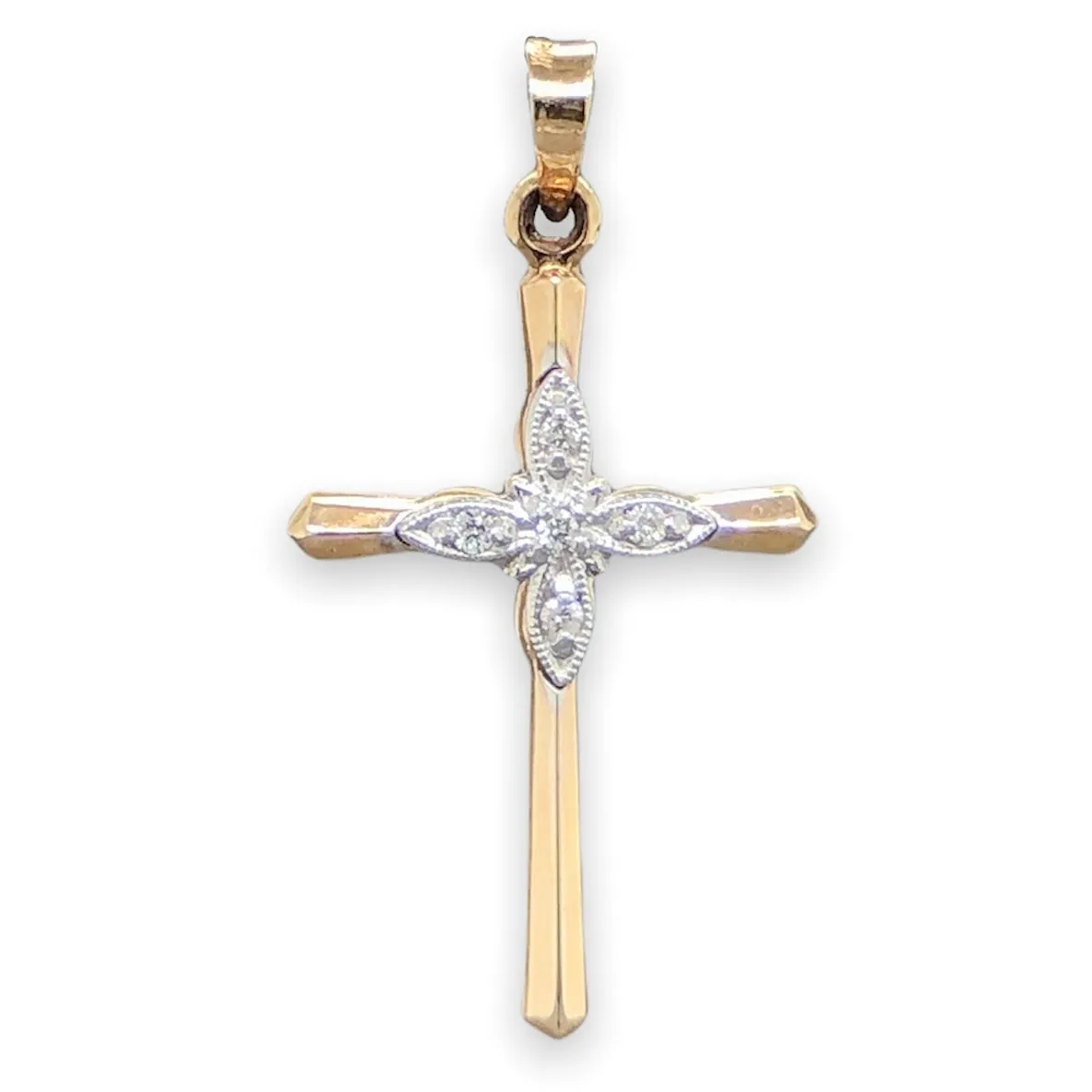 14K TT Gold 28x17mm 0.05ctw Diamond Cross