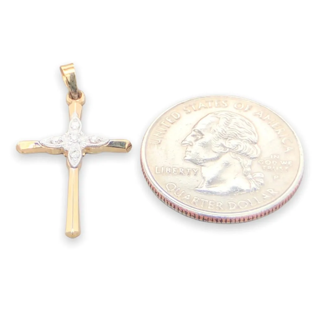 14K TT Gold 28x17mm 0.05ctw Diamond Cross