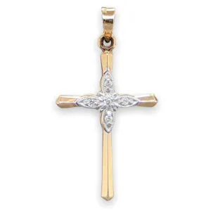 14K TT Gold 28x17mm 0.05ctw Diamond Cross