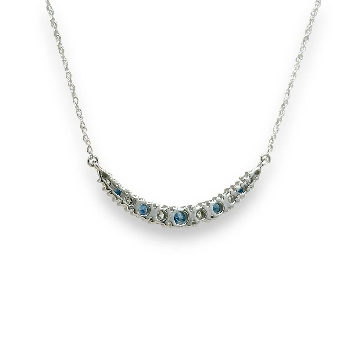 14K W Gold 0.10ctw Diamond and 0.40ctw Sapphires Bar Necklace