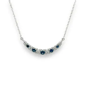 14K W Gold 0.10ctw Diamond and 0.40ctw Sapphires Bar Necklace