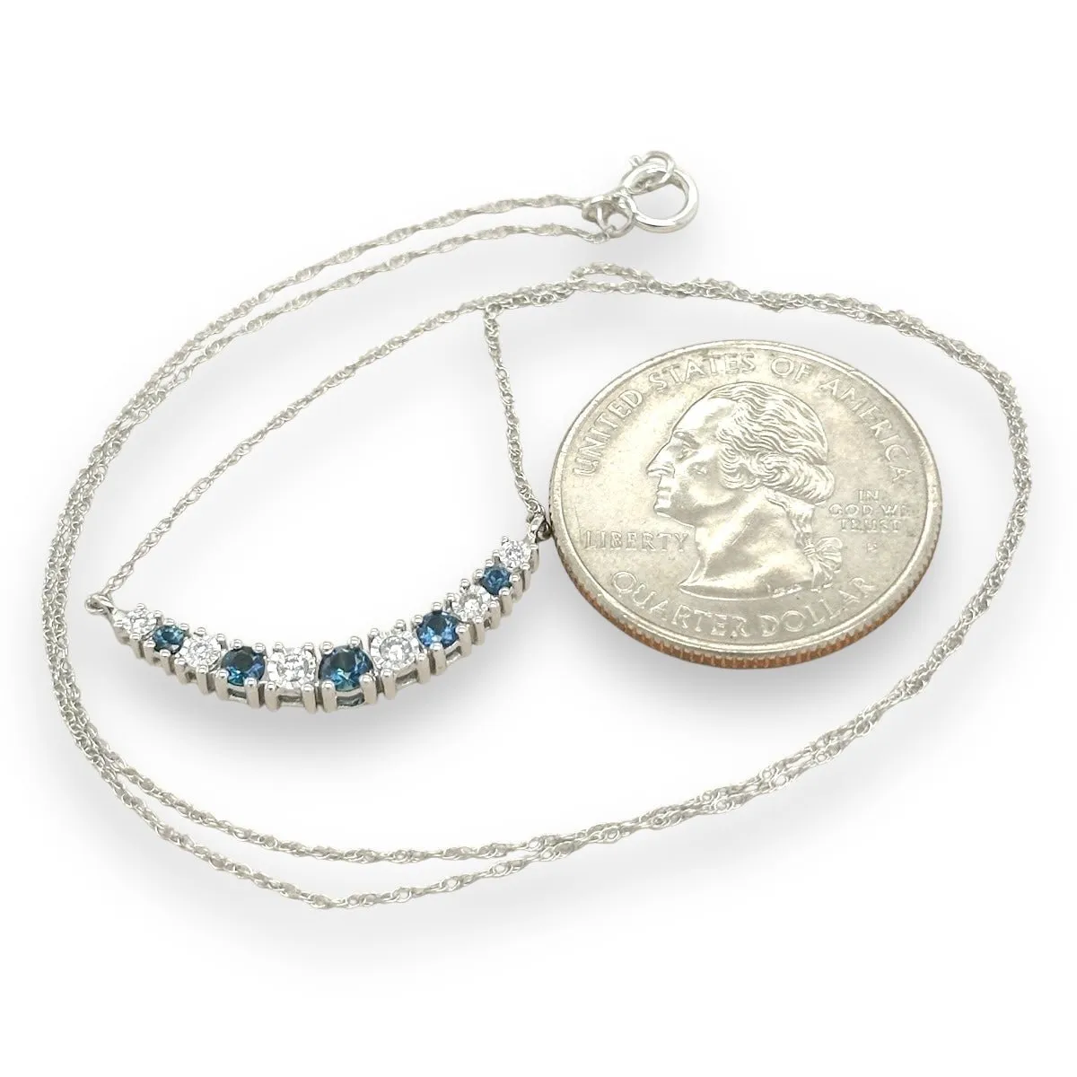 14K W Gold 0.10ctw Diamond and 0.40ctw Sapphires Bar Necklace