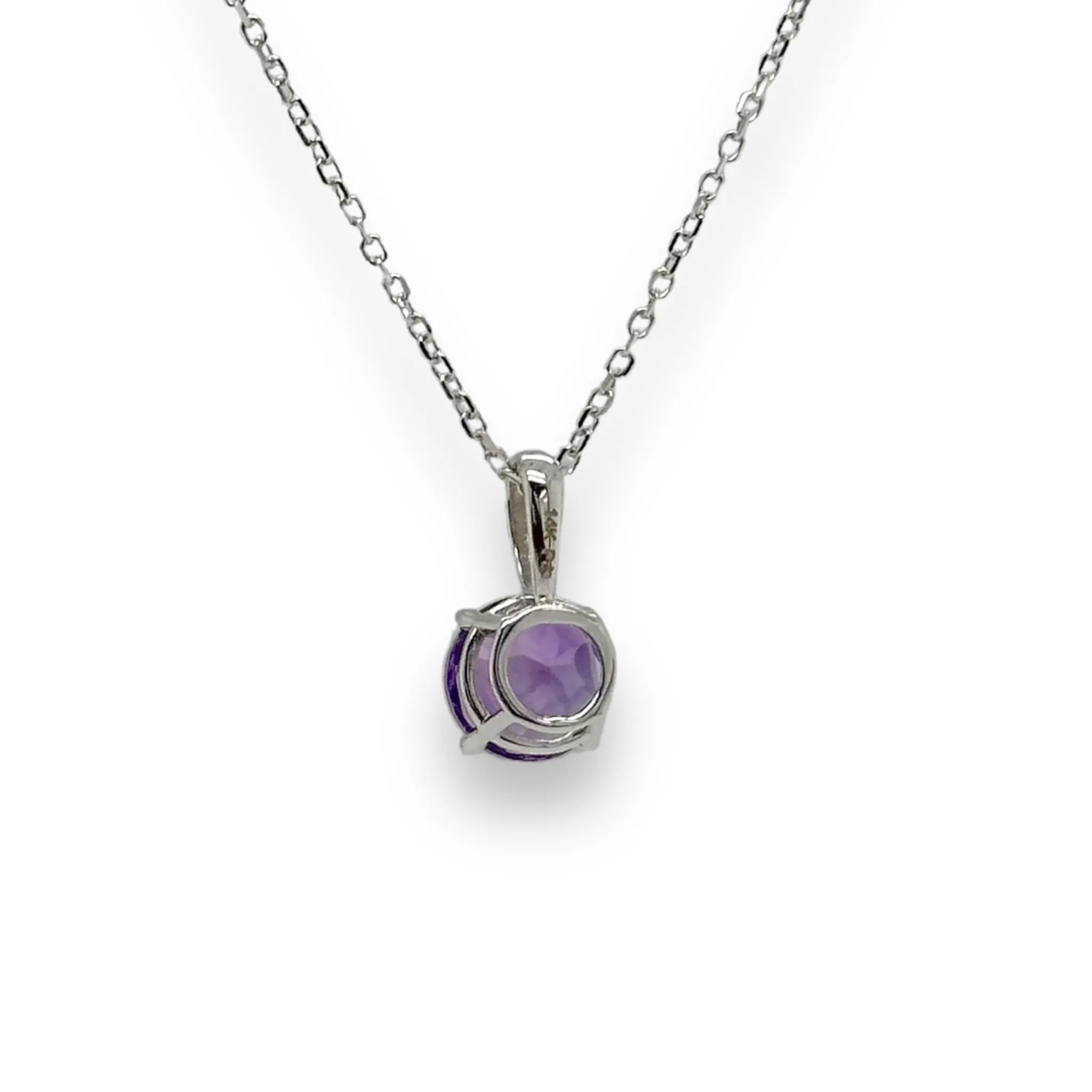 14K W Gold 0.70ct 6mm Round Amethyst Pendant