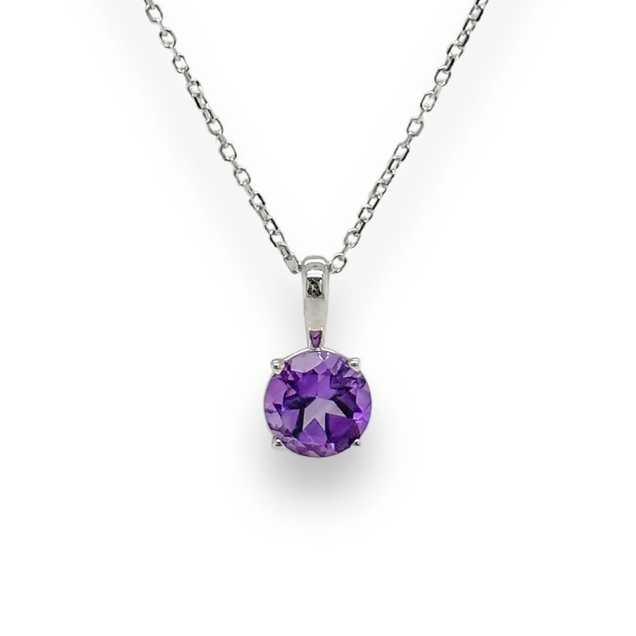 14K W Gold 0.70ct 6mm Round Amethyst Pendant