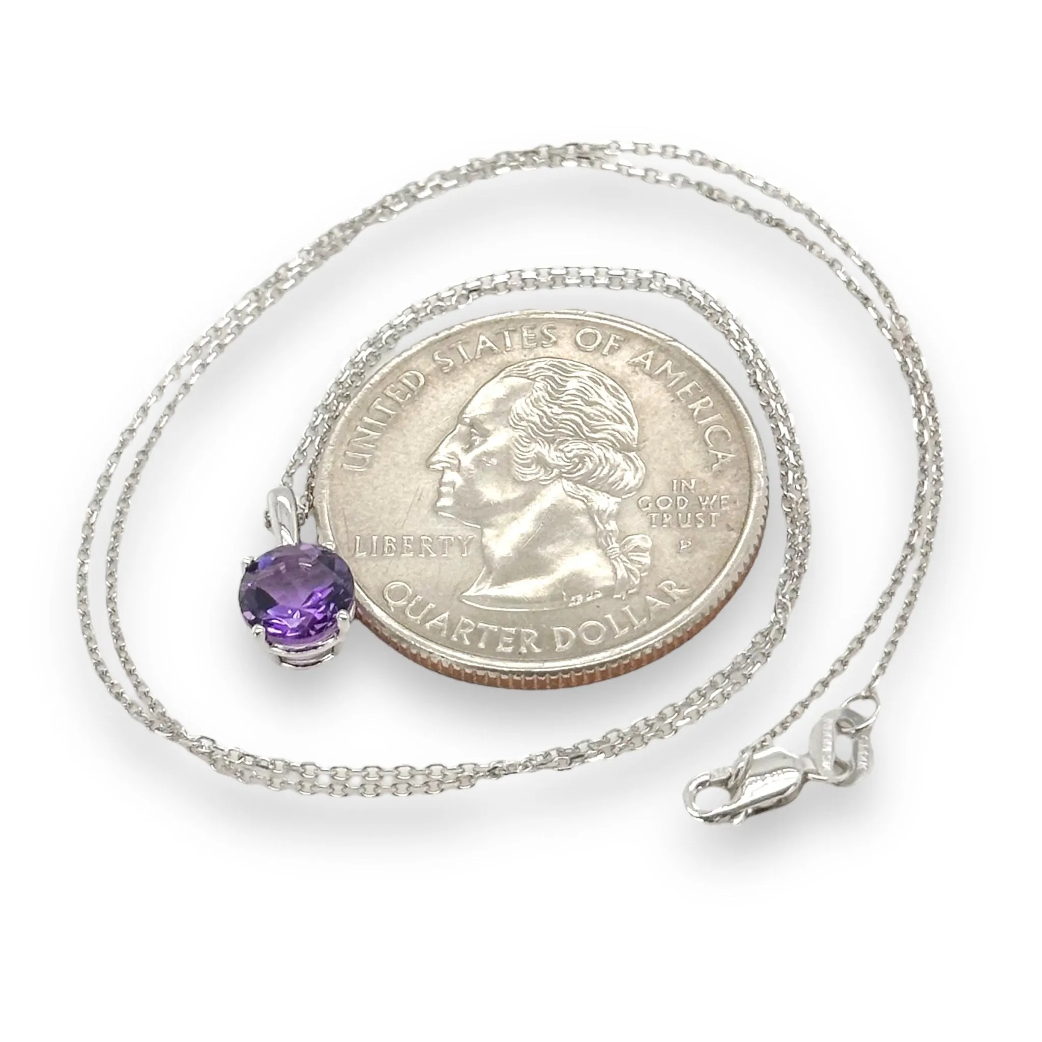 14K W Gold 0.70ct 6mm Round Amethyst Pendant