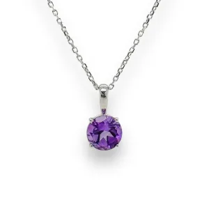 14K W Gold 0.70ct 6mm Round Amethyst Pendant