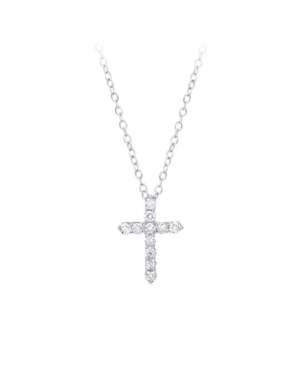 14K W Gold H/SI2 0.25ctw Diamond Cross with Chain