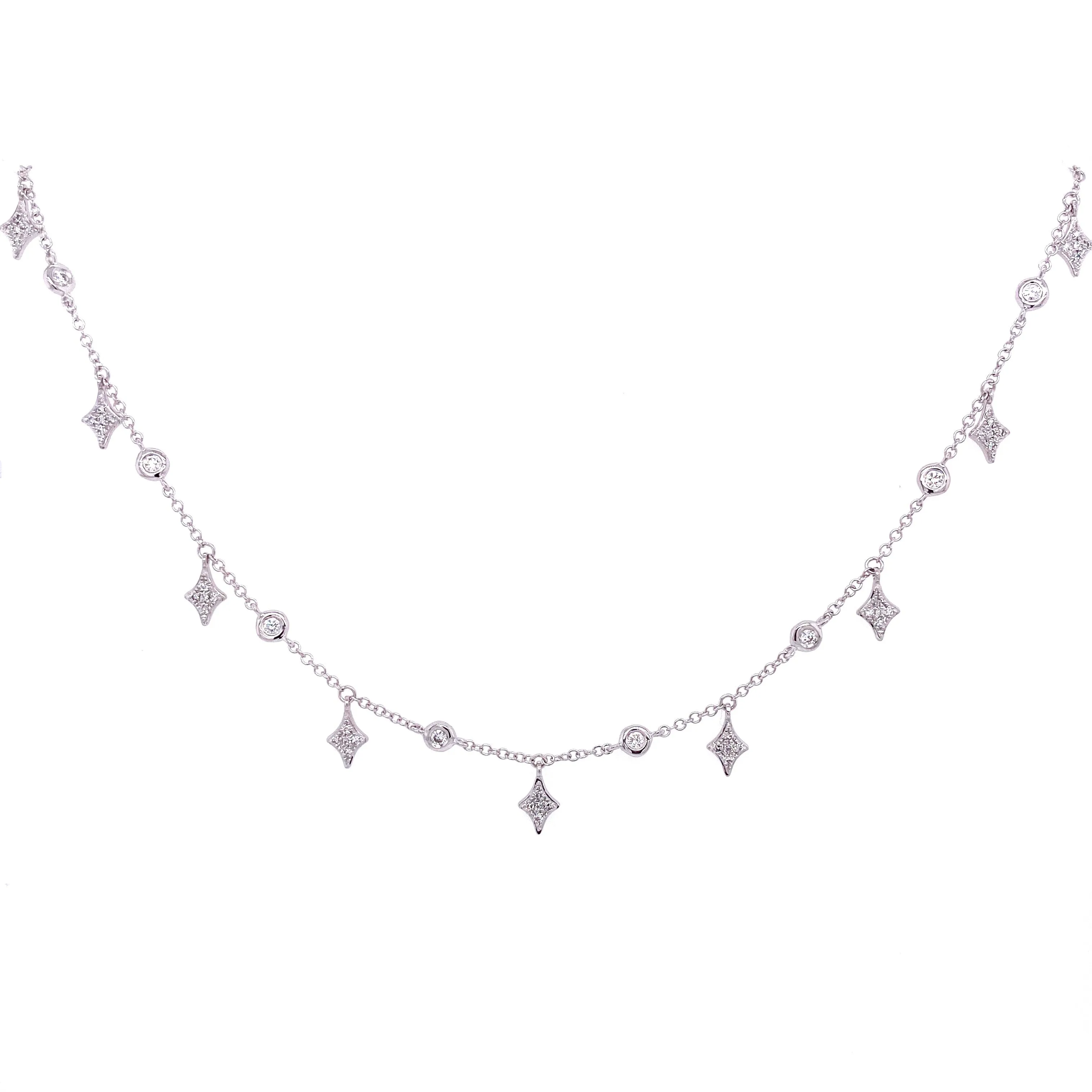 14K White Gold Diamond By The Yard & Spike Necklace