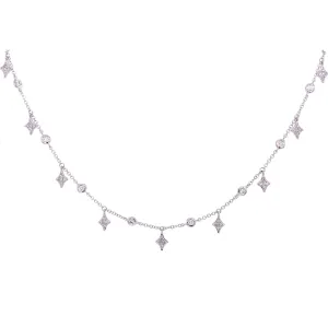 14K White Gold Diamond By The Yard & Spike Necklace