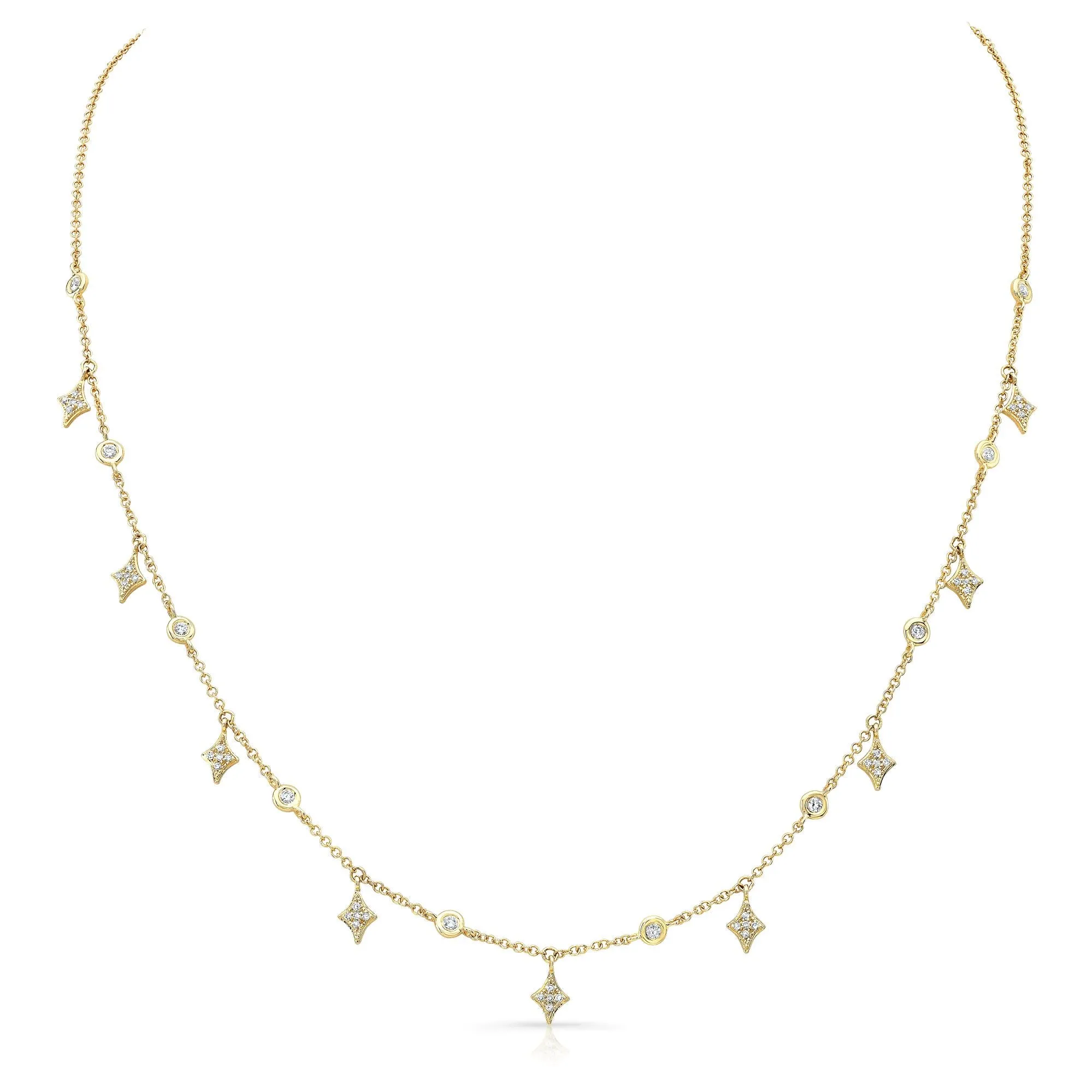 14K White Gold Diamond By The Yard & Spike Necklace