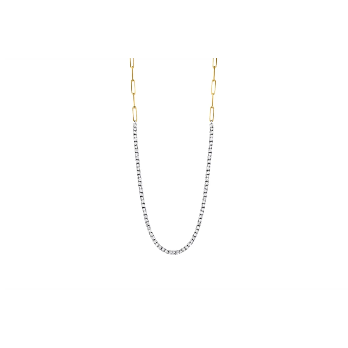 14K White Gold Diamond Necklace with Yellow Gold Paperclip Chain