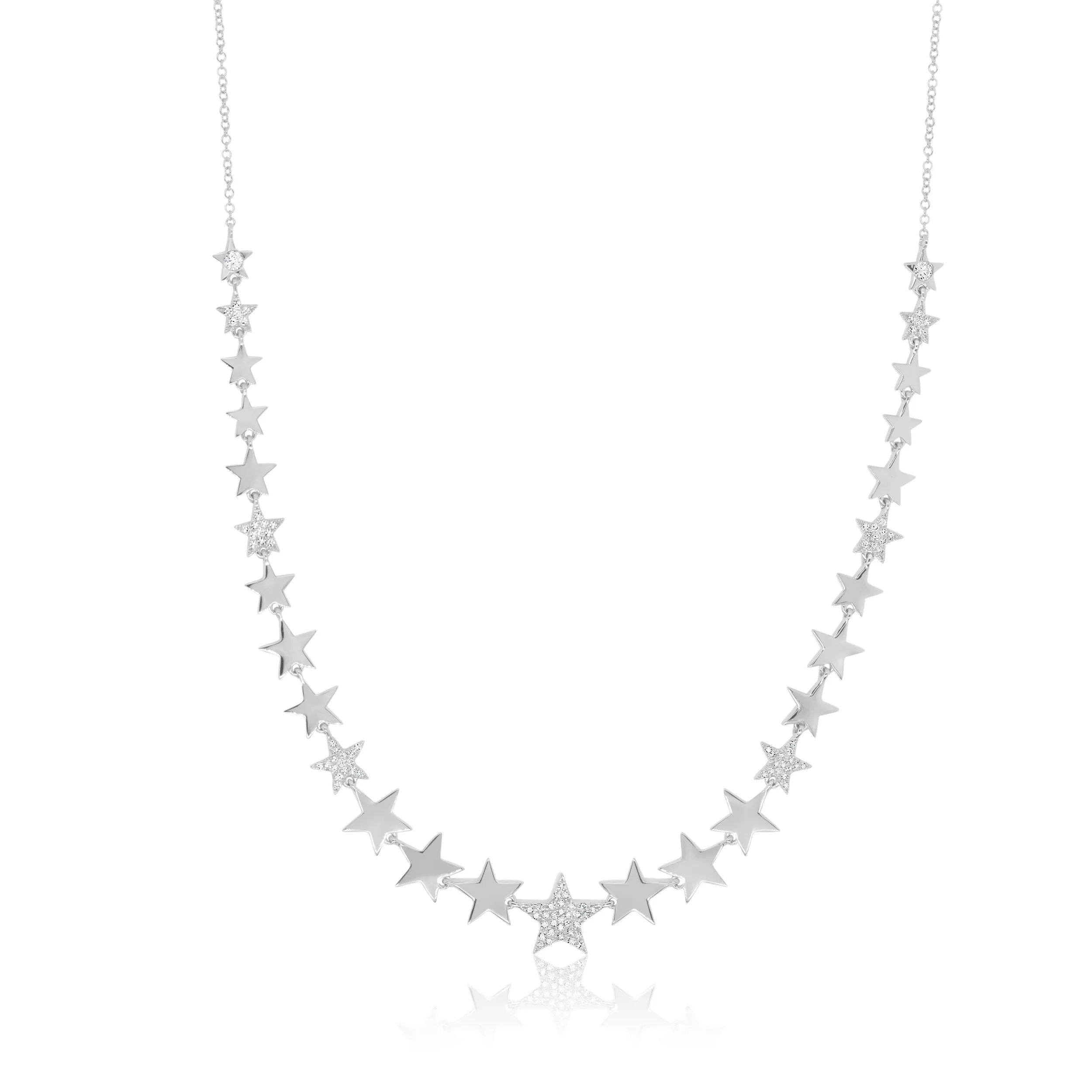 14K White Gold Diamond Pave Star Necklace