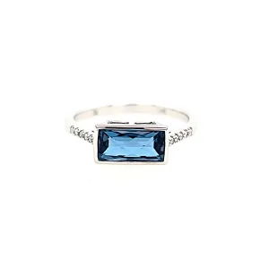 14k White Gold London Blue Topaz & Diamond Ring (I8031)